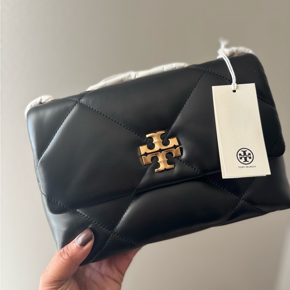 Tory Burch Kira Diamond Quilted Leather Bag with Gold Logo